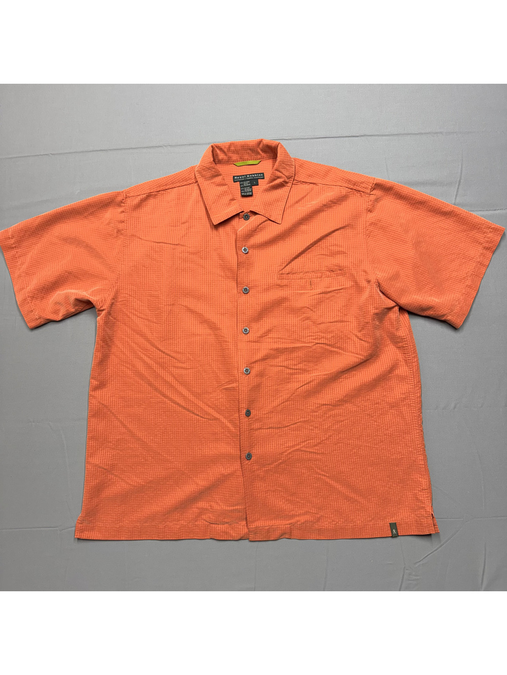 Royal Robbins Mens Button Up Shirt Rayon Blend Textured L Orange Travel Hiking